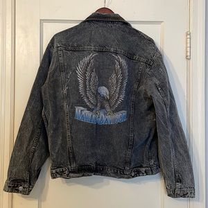 Harley Davidson Vintage 1987 Eagle Print Stone Wash Denim Jacket Mens Size Large